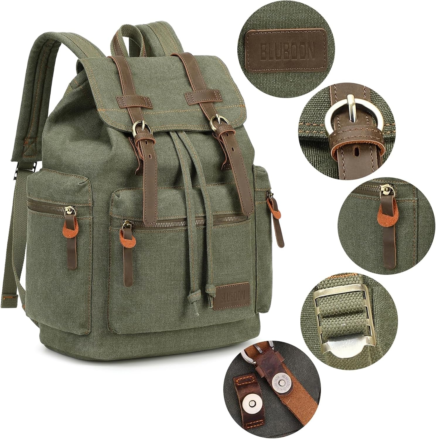 Vintage Leather-Trimmed Backpack for Men and Women - Casual Rucksack for Laptops and Travel