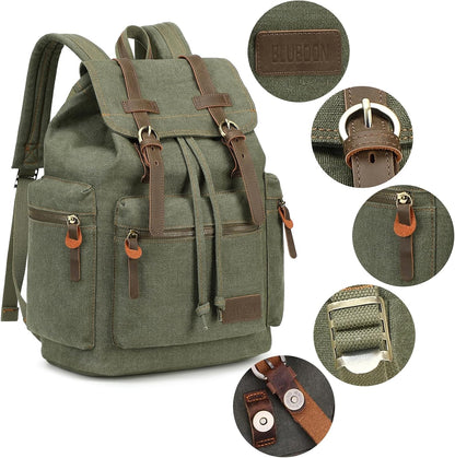 Vintage Leather-Trimmed Backpack for Men and Women - Casual Rucksack for Laptops and Travel