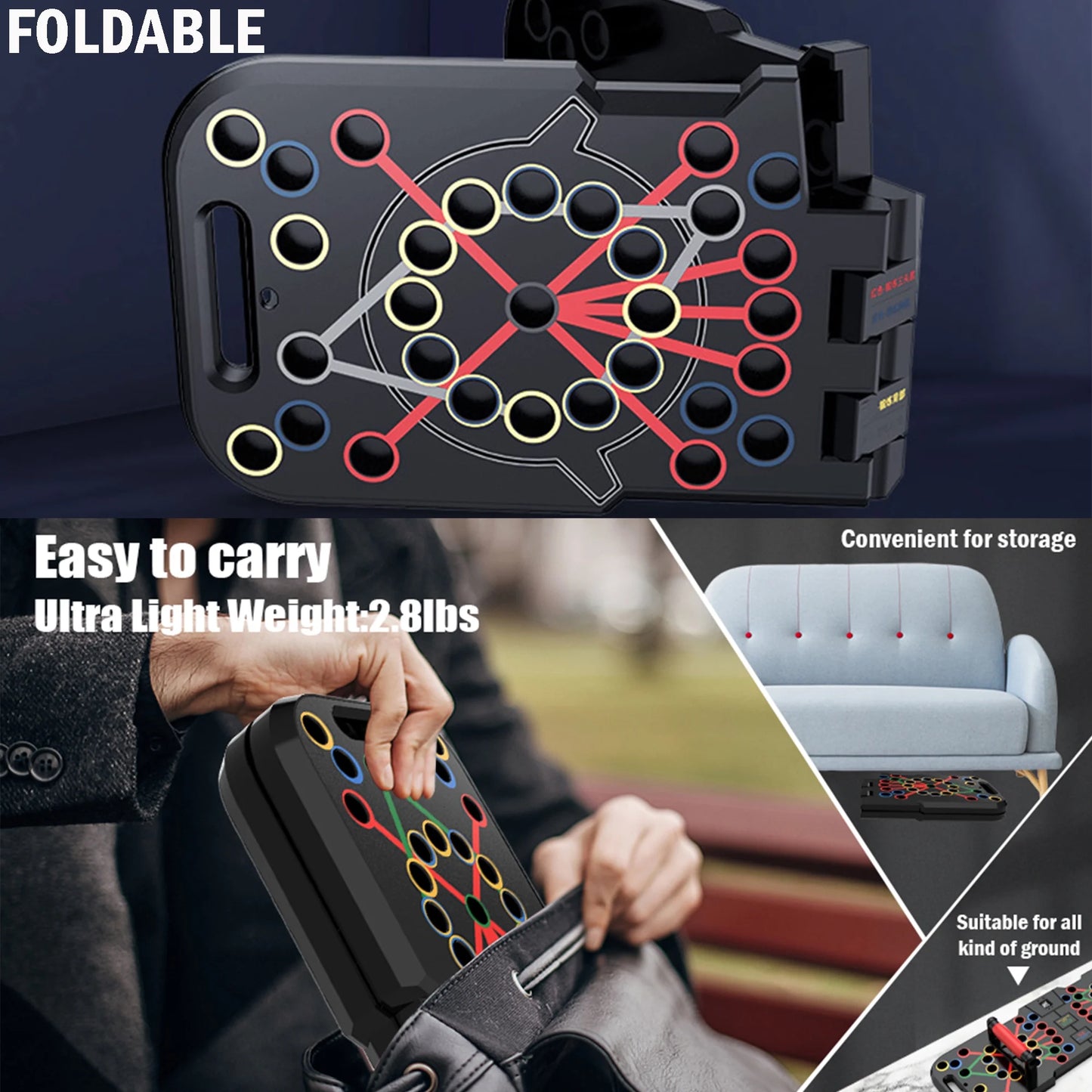 Professional Push-Up Board with Smart Counting Feature, Versatile 60-in-1 Foldable and Portable Push-Up Bar, Ergonomic Push-Up Handles for Home and Gym Strength Training Equipment for Men