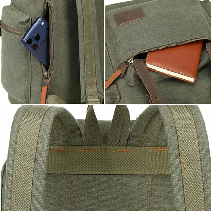 Vintage Leather-Trimmed Backpack for Men and Women - Casual Rucksack for Laptops and Travel