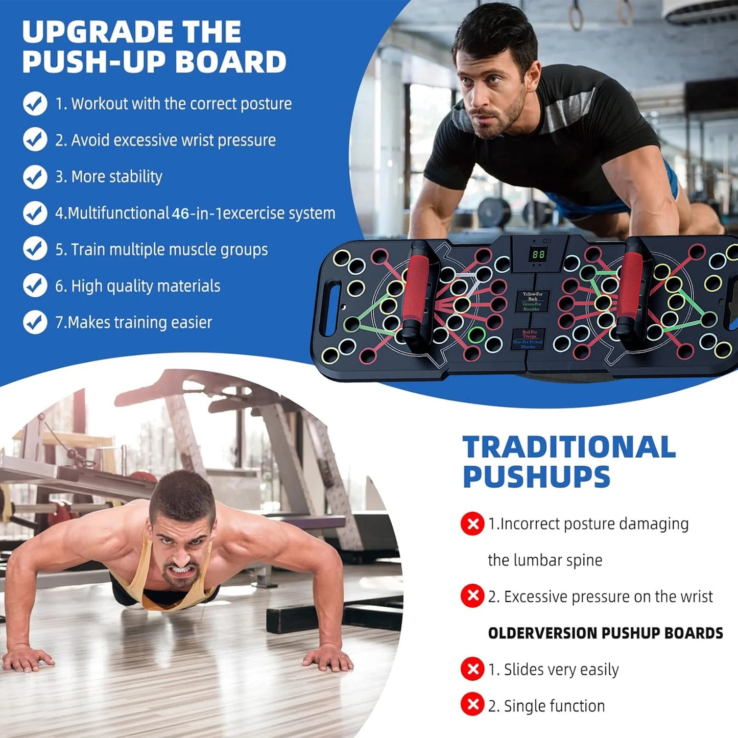 Professional Push-Up Board with Smart Counting Feature, Versatile 60-in-1 Foldable and Portable Push-Up Bar, Ergonomic Push-Up Handles for Home and Gym Strength Training Equipment for Men