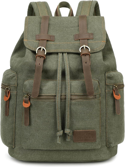 Vintage Leather-Trimmed Backpack for Men and Women - Casual Rucksack for Laptops and Travel
