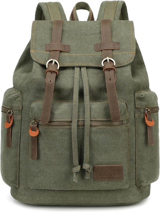 Vintage Leather-Trimmed Backpack for Men and Women - Casual Rucksack for Laptops and Travel