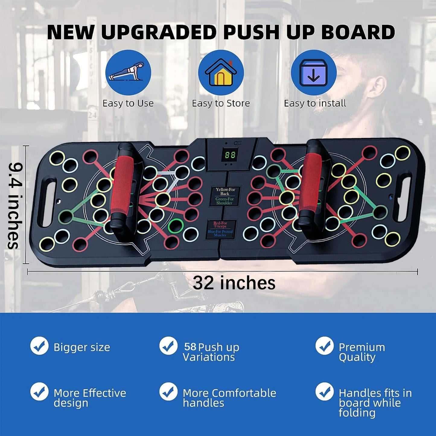 Professional Push-Up Board with Smart Counting Feature, Versatile 60-in-1 Foldable and Portable Push-Up Bar, Ergonomic Push-Up Handles for Home and Gym Strength Training Equipment for Men