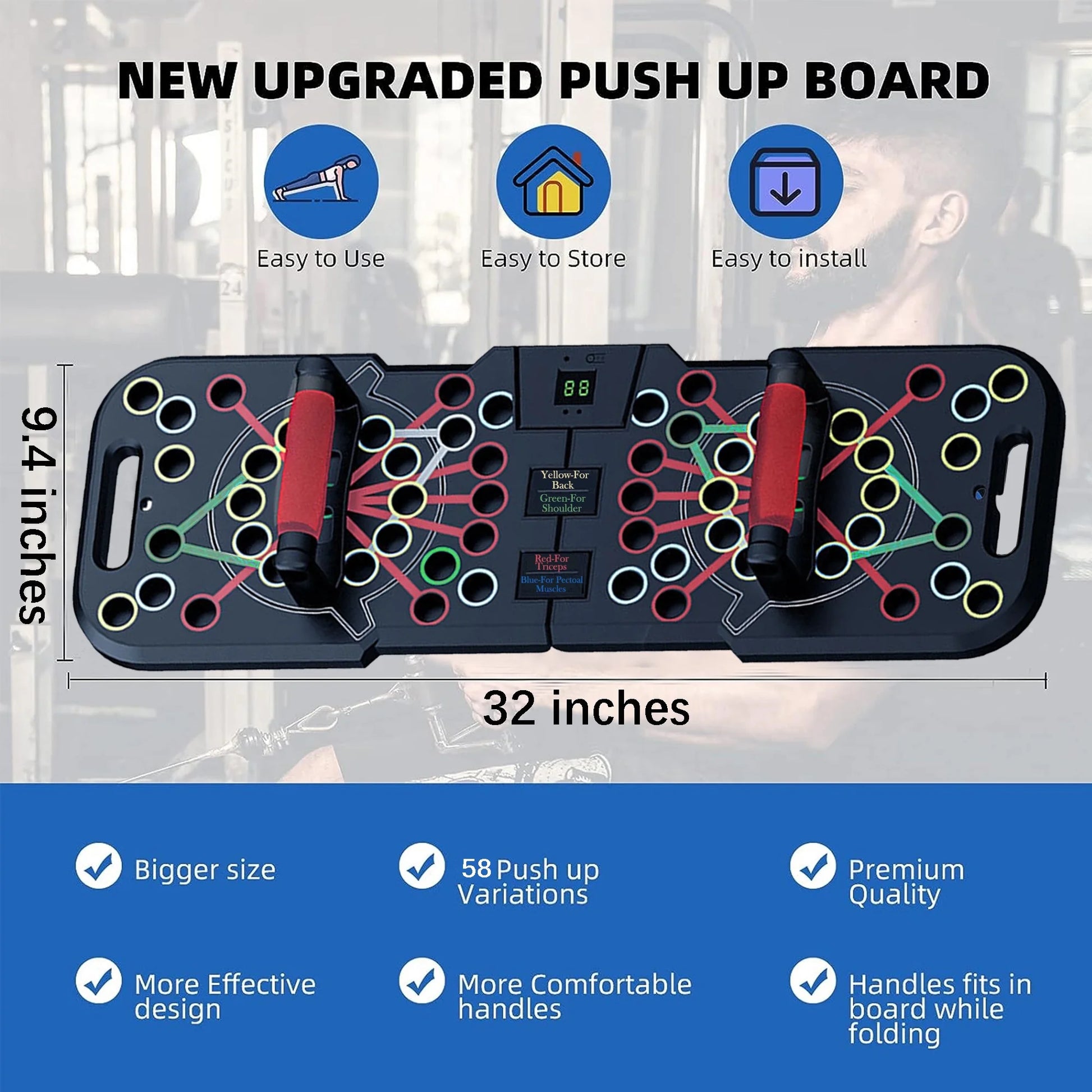 Professional Push-Up Board with Smart Counting Feature, Versatile 60-in-1 Foldable and Portable Push-Up Bar, Ergonomic Push-Up Handles for Home and Gym Strength Training Equipment for Men