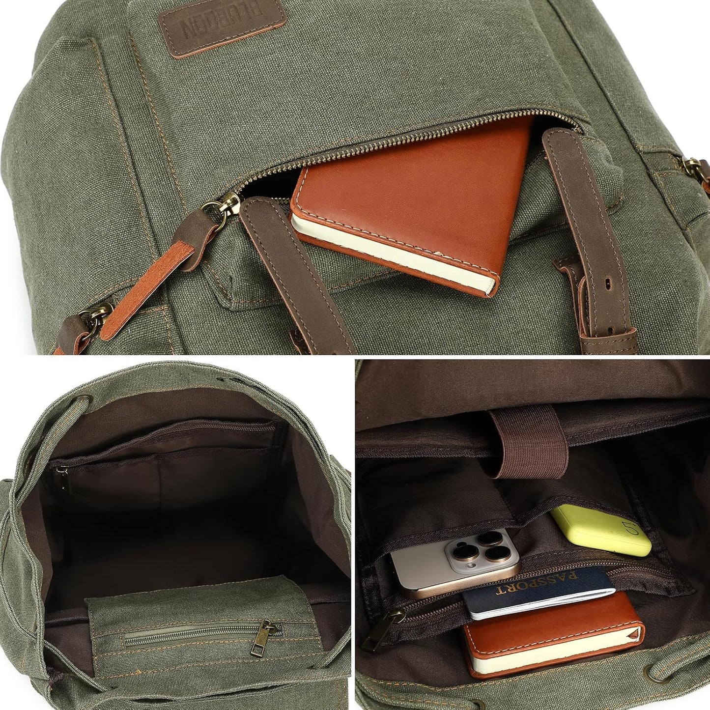 Vintage Leather-Trimmed Backpack for Men and Women - Casual Rucksack for Laptops and Travel