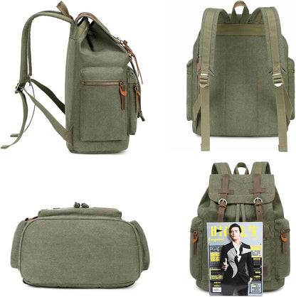 Vintage Leather-Trimmed Backpack for Men and Women - Casual Rucksack for Laptops and Travel