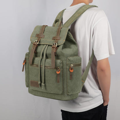 Vintage Leather-Trimmed Backpack for Men and Women - Casual Rucksack for Laptops and Travel
